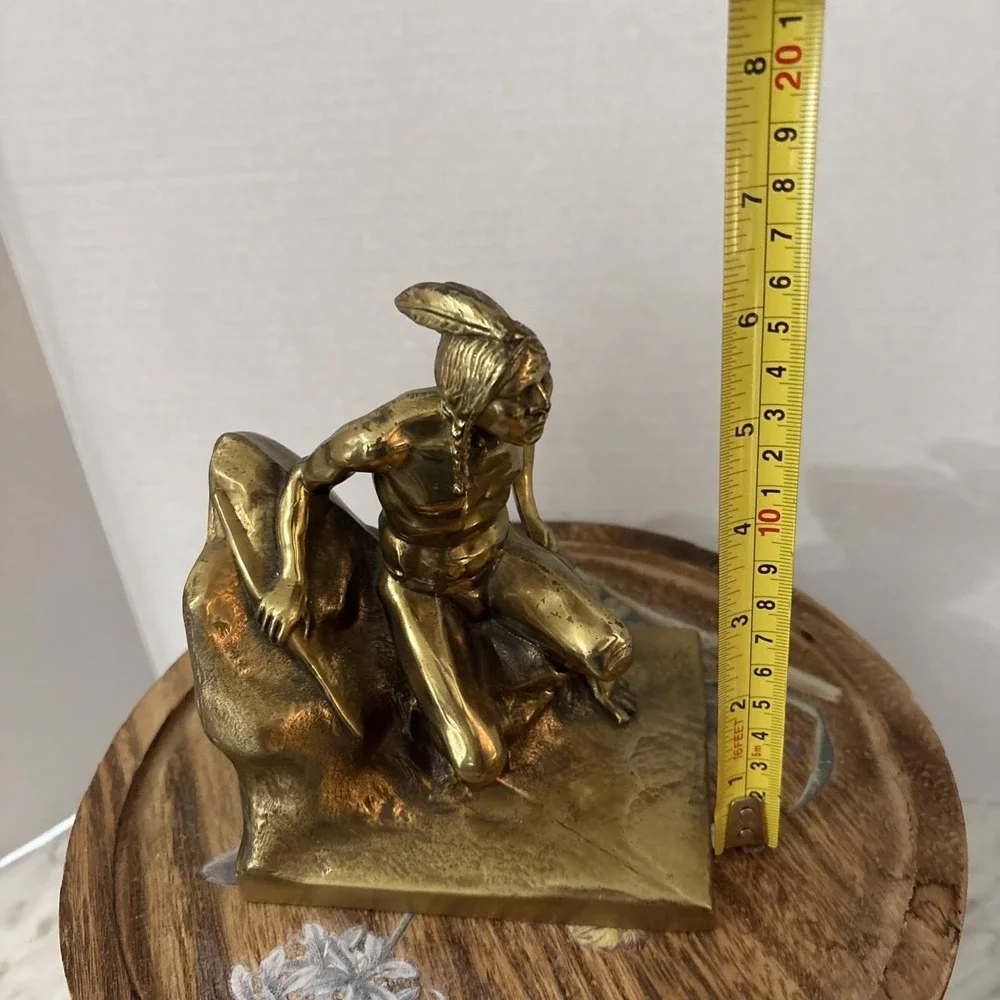 Heavy VTG 1900s Solid Brass Native American Indian Scout Bookend‎ Door Stop